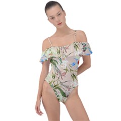 Tropical Fabric Textile Frill Detail One Piece Swimsuit by nateshop