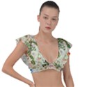 Tropical Fabric Textile Plunge Frill Sleeve Bikini Top View1