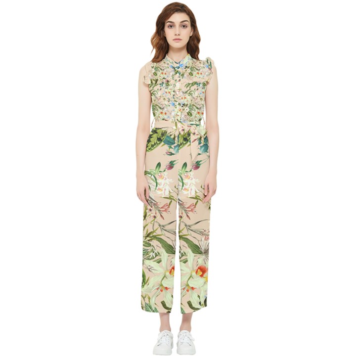 Tropical Fabric Textile Women s Frill Top Chiffon Jumpsuit