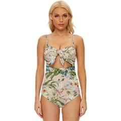 Tropical Fabric Textile Knot Front One-piece Swimsuit by nateshop