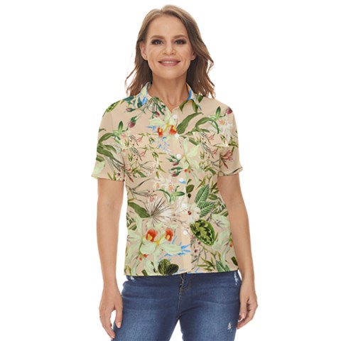 Tropical Fabric Textile Women s Short Sleeve Double Pocket Shirt by nateshop