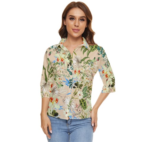 Tropical Fabric Textile Women s Quarter Sleeve Pocket Shirt by nateshop