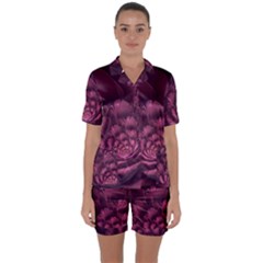 Fractal Blossom Flower Bloom Satin Short Sleeve Pajamas Set by Wegoenart