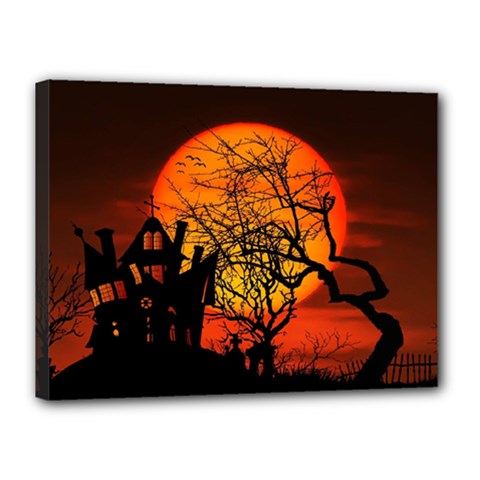 Night Full Moon Gespenstig Canvas 16  X 12  (stretched) by Wegoenart