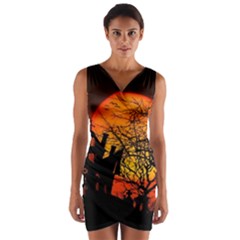 Night Full Moon Gespenstig Wrap Front Bodycon Dress by Wegoenart