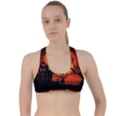 Night Full Moon Gespenstig Criss Cross Racerback Sports Bra by Wegoenart