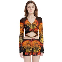 Night Full Moon Gespenstig Velvet Wrap Crop Top And Shorts Set by Wegoenart