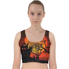 Night Full Moon Gespenstig Velvet Racer Back Crop Top by Wegoenart