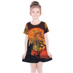 Night Full Moon Gespenstig Kids  Simple Cotton Dress by Wegoenart