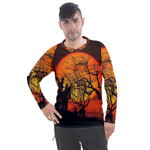 Night Full Moon Gespenstig Men s Pique Long Sleeve Tee by Wegoenart