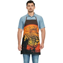 Night Full Moon Gespenstig Kitchen Apron by Wegoenart