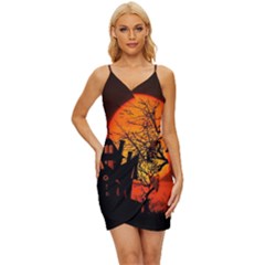 Night Full Moon Gespenstig Wrap Tie Front Dress by Wegoenart