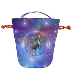 Unicorn Abstract Wave Line Drawstring Bucket Bag by Wegoenart