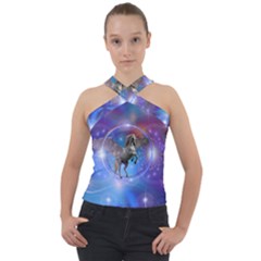 Unicorn Abstract Wave Line Cross Neck Velour Top by Wegoenart