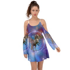 Unicorn Abstract Wave Line Kimono Sleeves Boho Dress by Wegoenart