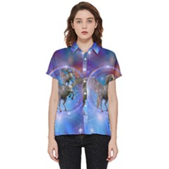 Unicorn Abstract Wave Line Short Sleeve Pocket Shirt by Wegoenart