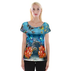 Aquarium Fish Tank Sea Life Cap Sleeve Top by Wegoenart