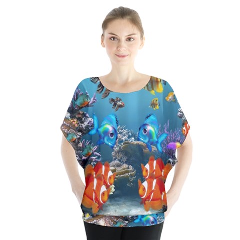 Aquarium Fish Tank Sea Life Batwing Chiffon Blouse by Wegoenart