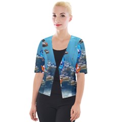 Aquarium Fish Tank Sea Life Cropped Button Cardigan by Wegoenart