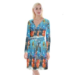 Aquarium Fish Tank Sea Life Long Sleeve Velvet Front Wrap Dress by Wegoenart