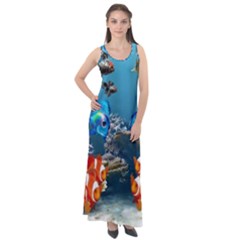 Aquarium Fish Tank Sea Life Sleeveless Velour Maxi Dress by Wegoenart