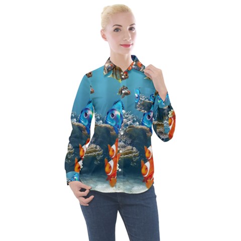 Aquarium Fish Tank Sea Life Women s Long Sleeve Pocket Shirt by Wegoenart