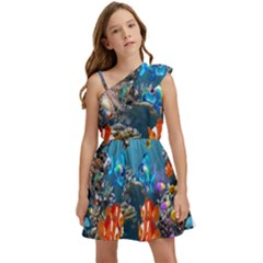 Aquarium Fish Tank Sea Life Kids  One Shoulder Party Dress by Wegoenart