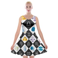 Zodiac Astrology Horoscope Pattern Velvet Skater Dress by Wegoenart