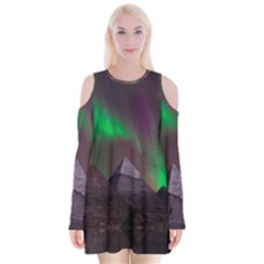 Fantasy Pyramid Mystic Space Velvet Long Sleeve Shoulder Cutout Dress by Wegoenart