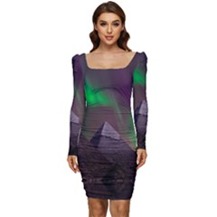 Fantasy Pyramid Mystic Space Women Long Sleeve Ruched Stretch Jersey Dress by Wegoenart