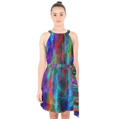 Wizzard Flash Flashes Template Abstract Halter Collar Waist Tie Chiffon Dress by Wegoenart