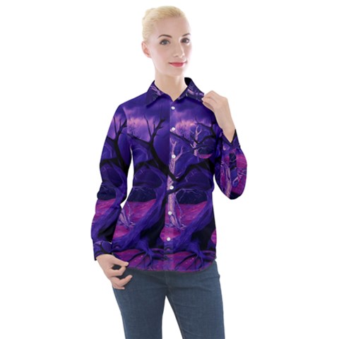 Forest Night Heaven Cloud Nature Women s Long Sleeve Pocket Shirt by Wegoenart