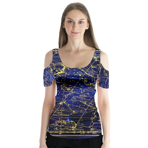 Constellation Perseus Andromeda Galaxy Butterfly Sleeve Cutout Tee  by Wegoenart