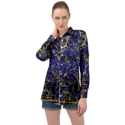 Constellation Perseus Andromeda Galaxy Long Sleeve Satin Shirt by Wegoenart