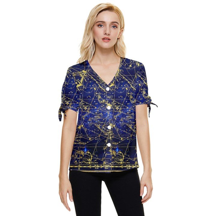 Constellation Perseus Andromeda Galaxy Bow Sleeve Button Up Top