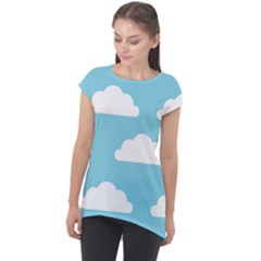 Clouds Blue Pattern Cap Sleeve High Low Top by ConteMonfrey