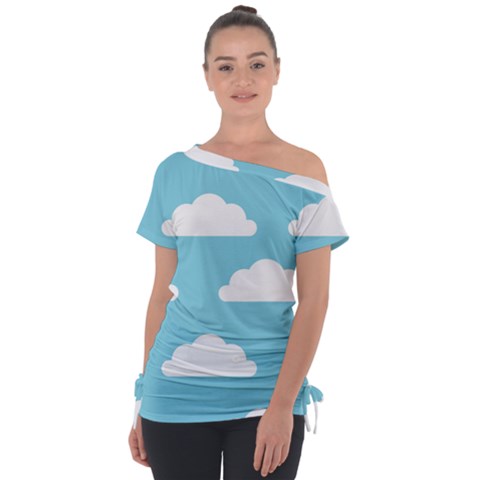 Clouds Blue Pattern Off Shoulder Tie-up Tee by ConteMonfrey