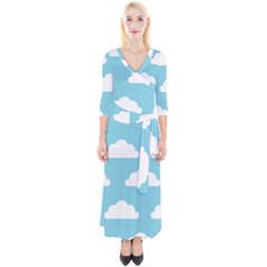 Clouds Blue Pattern Quarter Sleeve Wrap Maxi Dress by ConteMonfrey