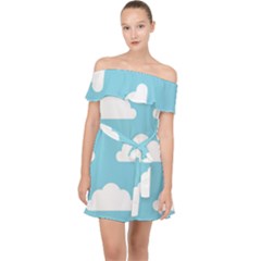 Clouds Blue Pattern Off Shoulder Chiffon Dress by ConteMonfrey