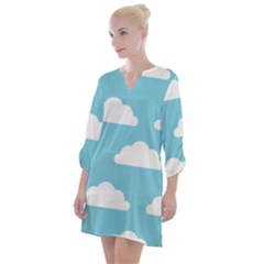 Clouds Blue Pattern Open Neck Shift Dress by ConteMonfrey