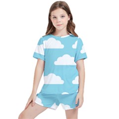 Clouds Blue Pattern Kids  Tee And Sports Shorts Set by ConteMonfrey