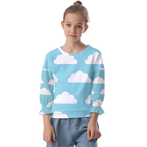 Clouds Blue Pattern Kids  Cuff Sleeve Top by ConteMonfrey