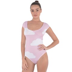 Clouds Pink Pattern   Short Sleeve Leotard  by ConteMonfrey