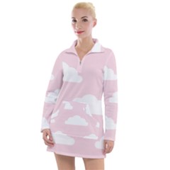 Clouds Pink Pattern   Women s Long Sleeve Casual Dress by ConteMonfrey