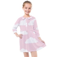 Clouds Pink Pattern   Kids  Quarter Sleeve Shirt Dress by ConteMonfrey