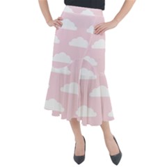 Clouds Pink Pattern   Midi Mermaid Skirt by ConteMonfrey