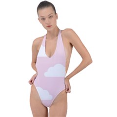 Clouds Pink Pattern   Backless Halter One Piece Swimsuit by ConteMonfrey