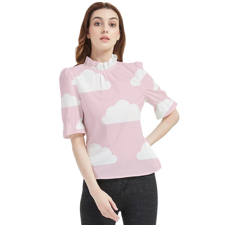 Clouds Pink Pattern   Frill Neck Blouse