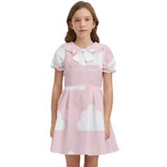 Clouds Pink Pattern   Kids  Bow Tie Puff Sleeve Dress by ConteMonfrey