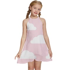 Clouds Pink Pattern   Kids  Halter Collar Waist Tie Chiffon Dress